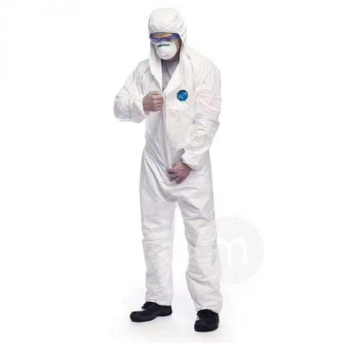처분할 수 있는 Breathable 작업복은, 처분할 수 있는 작업복 탄력 있는 손목 및 발목, 백색 L/XL에 두건이 있습니다